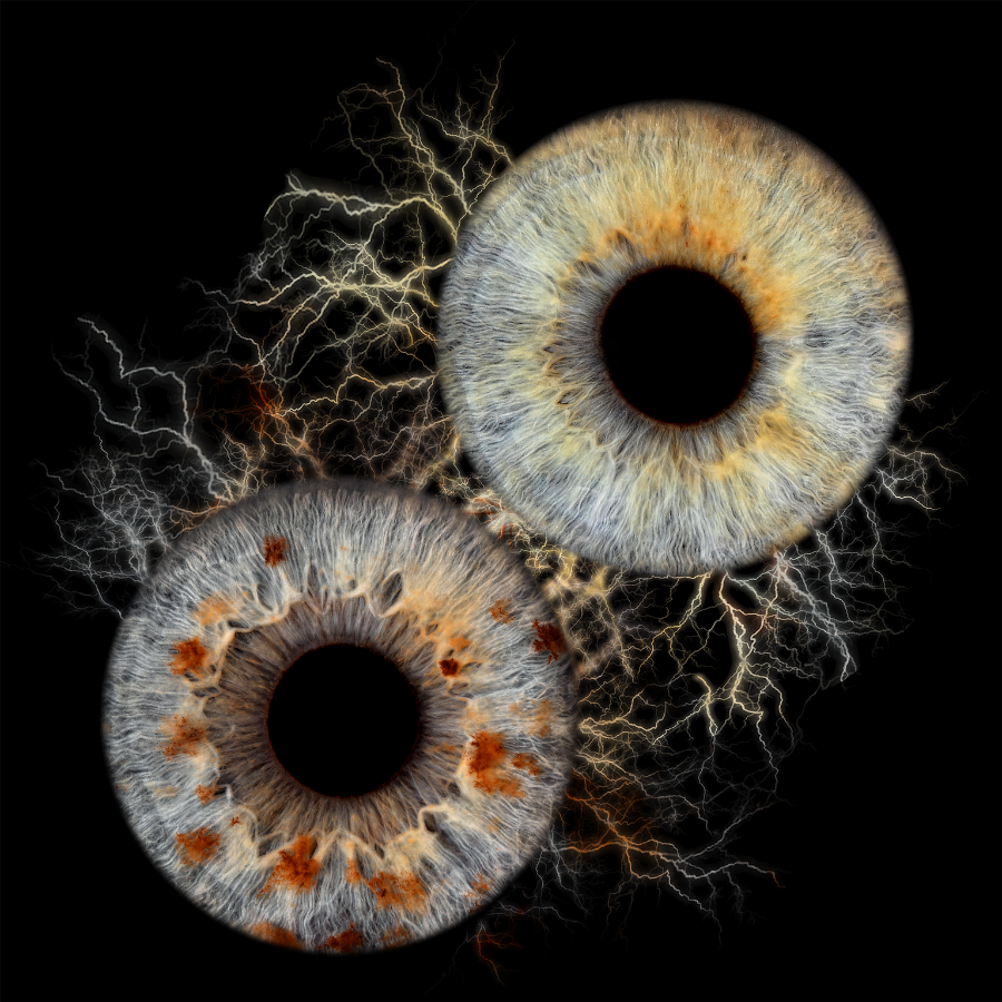 Zwei Iris Fine Art Prints mit Blitz-Effekt